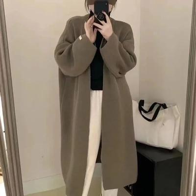 Pletené dlouhé kardigany pro ženy Kabáty Jednobarevný Podzim Zima Svetr Otevřený steh Módní svrchní oblečení Elegantní Ležérní kardigan
