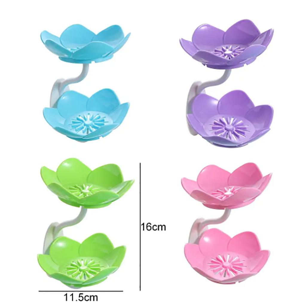 Plastics Lotus Shape Soap Box Punch Free Flower Shape Double Layer Soap Holder Wall Mounted Anti-slip Water Draining Soap Dish