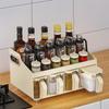 Multi functional spice storage drawer, 4-compartment seasoning storage box with spoon and lid, top table and handle