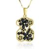Necklace 14K Gold Plated Stainless Steel Bear with Black Zirconia