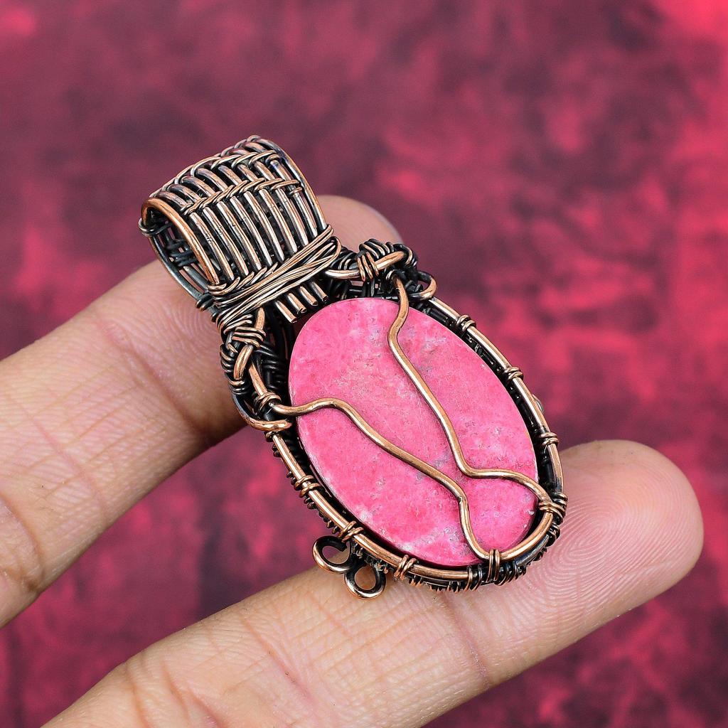 Thulite Pendant Copper Wire Wrapped Jewelry Natural Gemstone Pendant Handmade Jewelry Copper Pendant Gifts for Mom Antique Wire Wrap Pendant