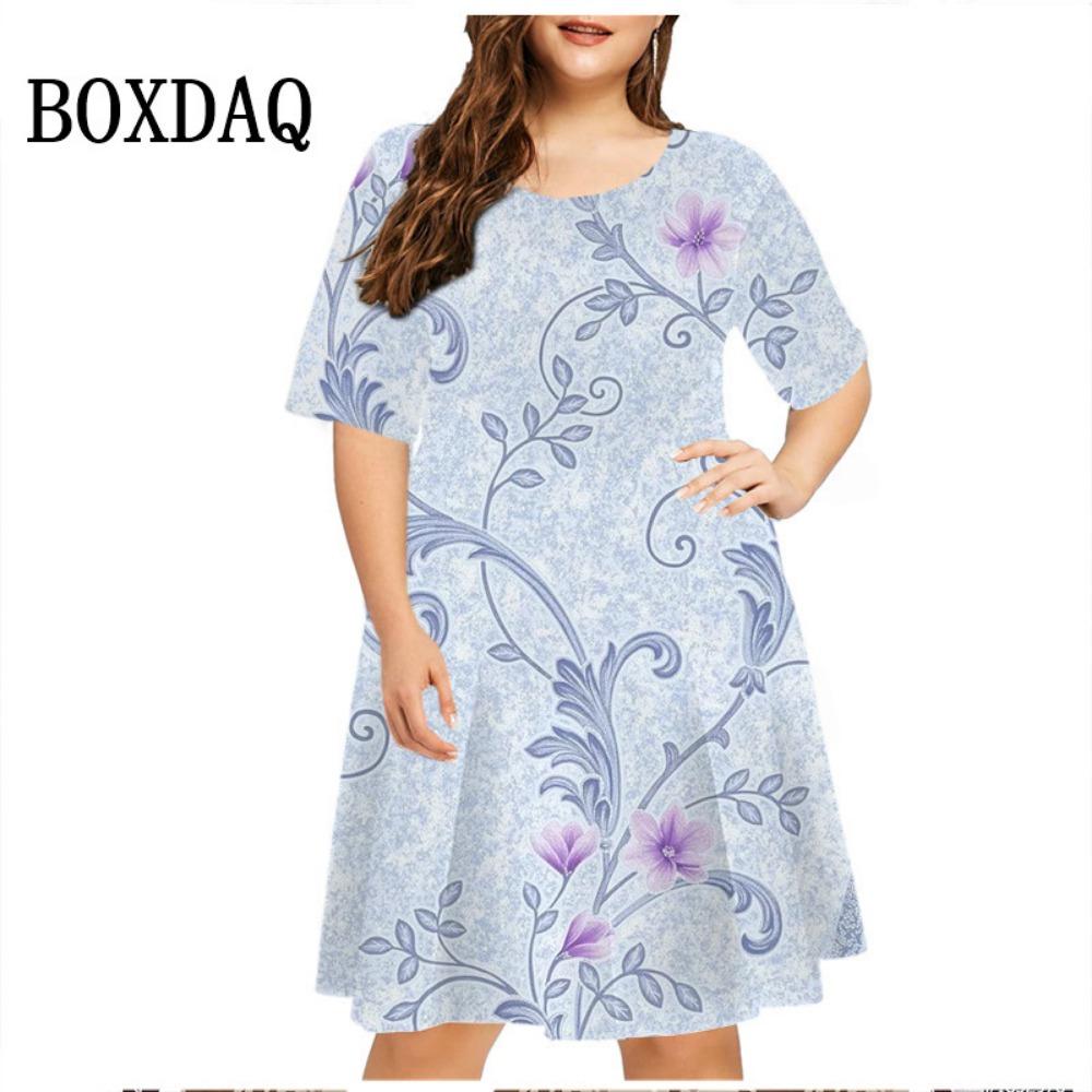 New summer dress women's plant flower loose retro dress casual short sleeved printed mini dress oversized women's sun skirt