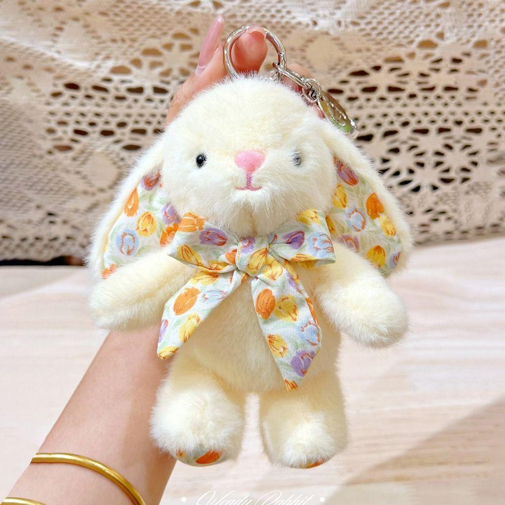 Flower Bowknot Plush Rabbit Keychain Soft Car Key Pendant Bag Hanging Pendant  Bag Backpack Decor