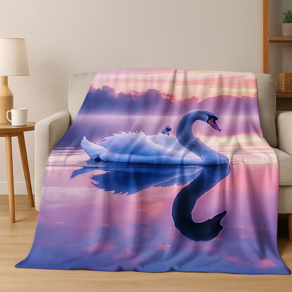 Dream Love Swan Art Cartoon Flannel Blanket,Cozy Soft Throw Blanket for Home Bedroom Bed Sofa Picnic Office Cover Gift Kids