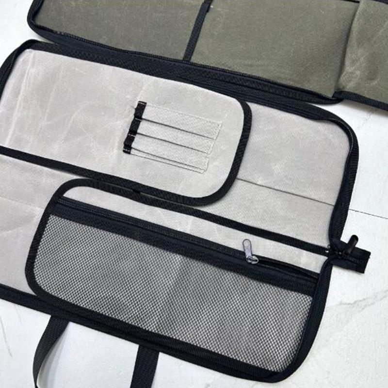 Kitchen Knife Roll Bag 4 Slot Chef Knives Storage Pouch Camping Picnic Portable Kitchenware Canvas Carry Case (No Knife)