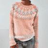 Womens Crew Neck Colorblock Loose Knit Sweater With Geometric Jacquard Acrylic Blend Plus Size S-5XL