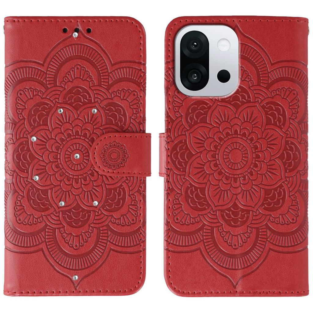 For OnePlus 13T 5G Case Rhinestone Decor PU Leather Mandala Imprinted Design Phone Cover with Wrist Strap