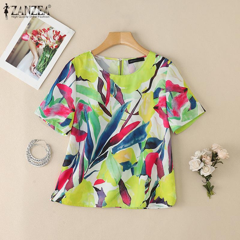 ZANZEA Women Summer Casual Round Neck Printing Short Sleeve T-Shirts