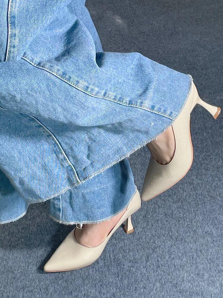 Black comfortable professional single shoes 2025 spring and summer soft leather not tired feet high heels thin heels pointed work shoes