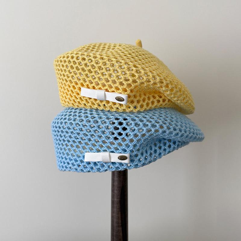 Vintage French Straw Beret Women Japanese Summer Hollow Out Breathable Face Shaping Hat for Party Photo Shooting