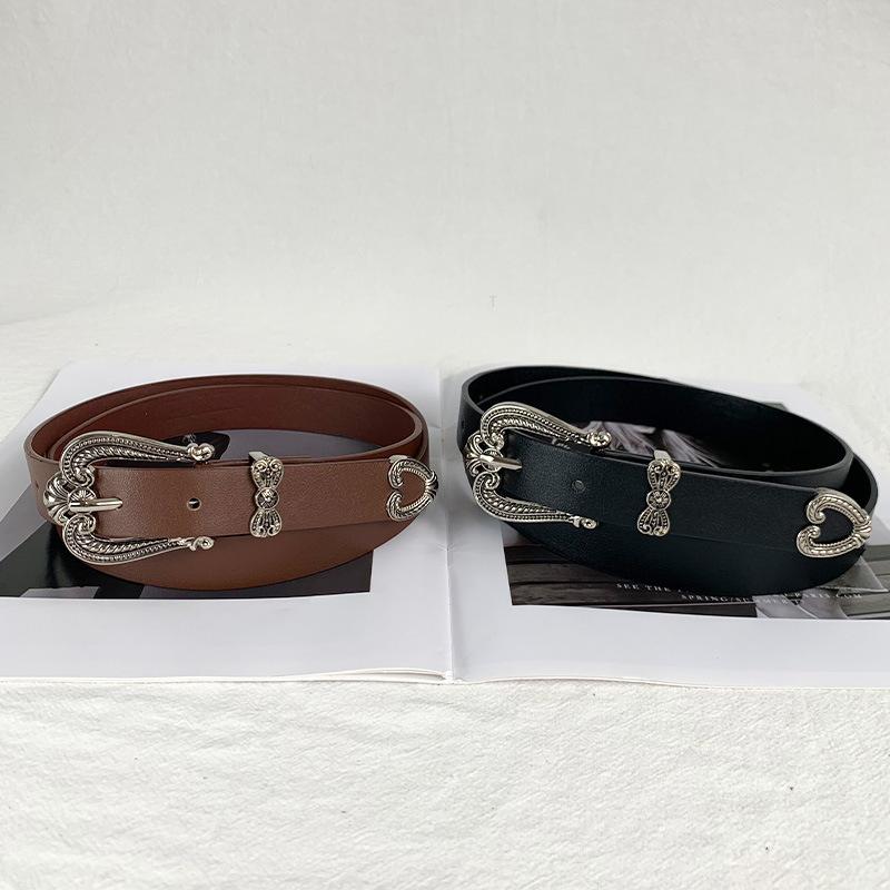 Women'S Belt Vintage Carved Needle Buckle Punk Hip Hop Rock Style Jeans Belt Y2K Belt Pu Leather Belt