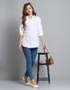 Monte Carlo Womens Self Design White Collar Neck 3/4 Sleeve Top