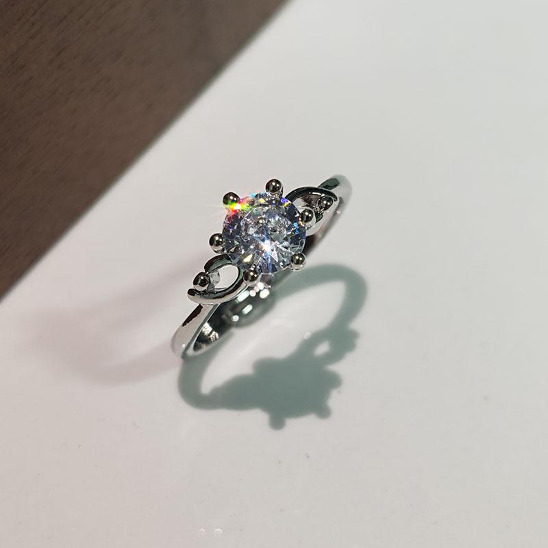 6Pcs Simple single zirconia ring with adjustable opening finger ring wedding accessory ring