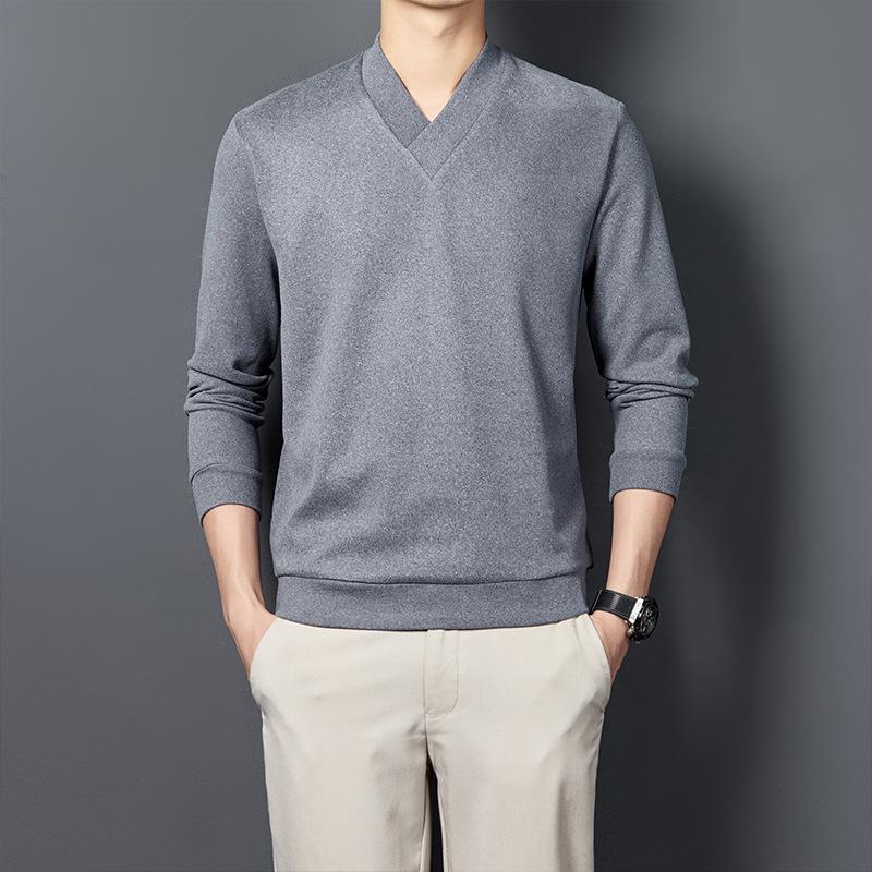 Men's V-neck Self-heating Long Sleeve German Velvet Shirt - Warm, Solid Color Autumn/Winter 2021