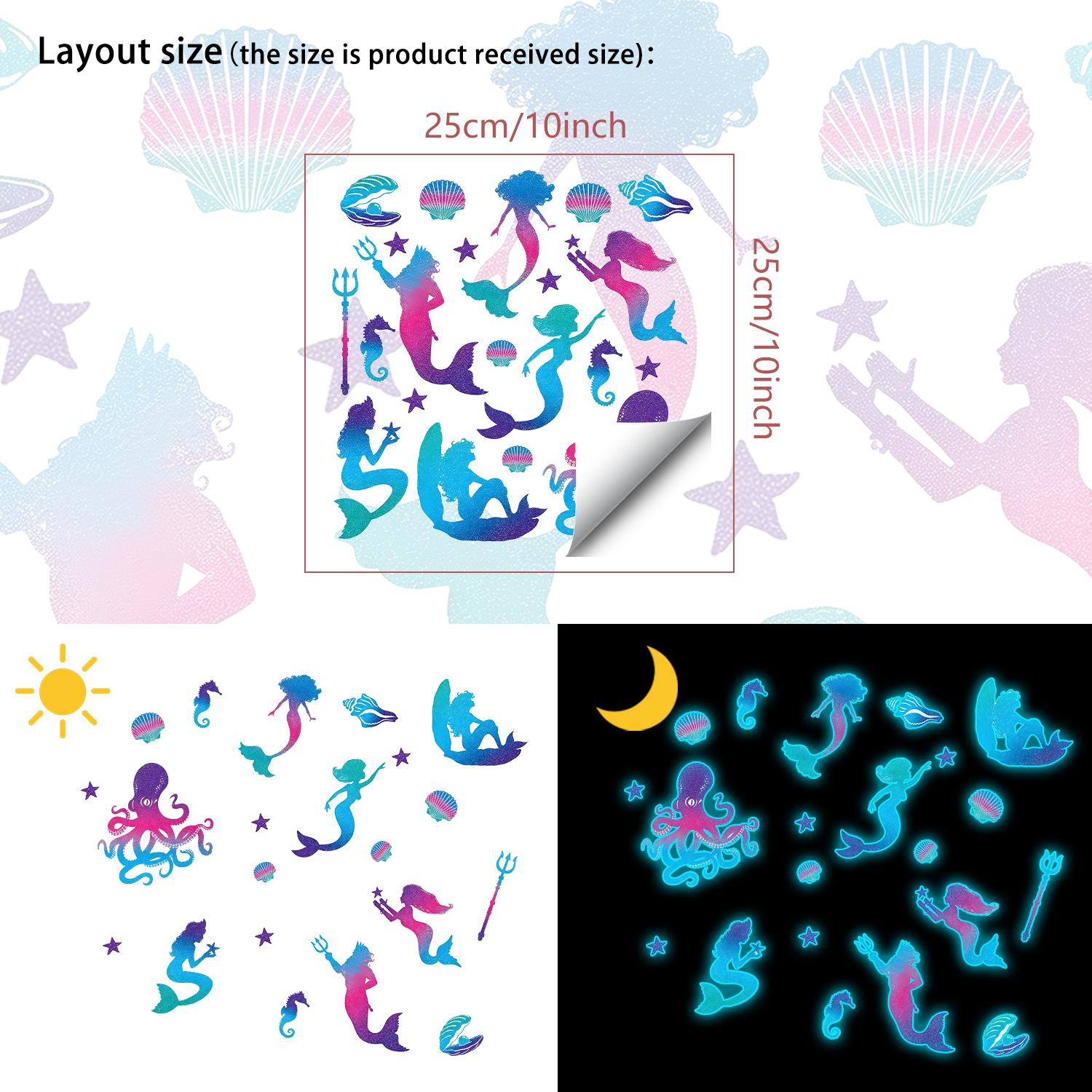 Luminous Mermaid Stickers - Ocean Wall Decals - Waterproof Decals - Children s Room Wall Coverings