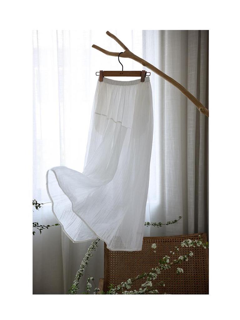 Lightweight Retro Linen Flowy Long Skirt with Elastic Waist