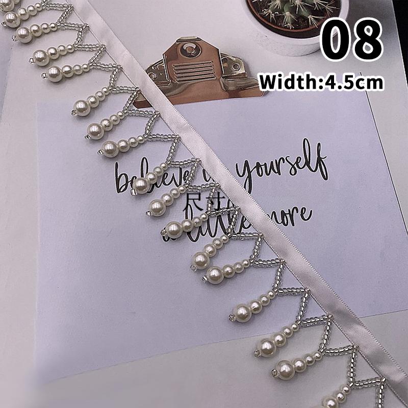 2 Yard Imitation Pearl Bead Pendant Tassel Fringe Lace Trim Diy Upholstery Wedding Dress Costume Edging Lace Ribbon Decor Carfts