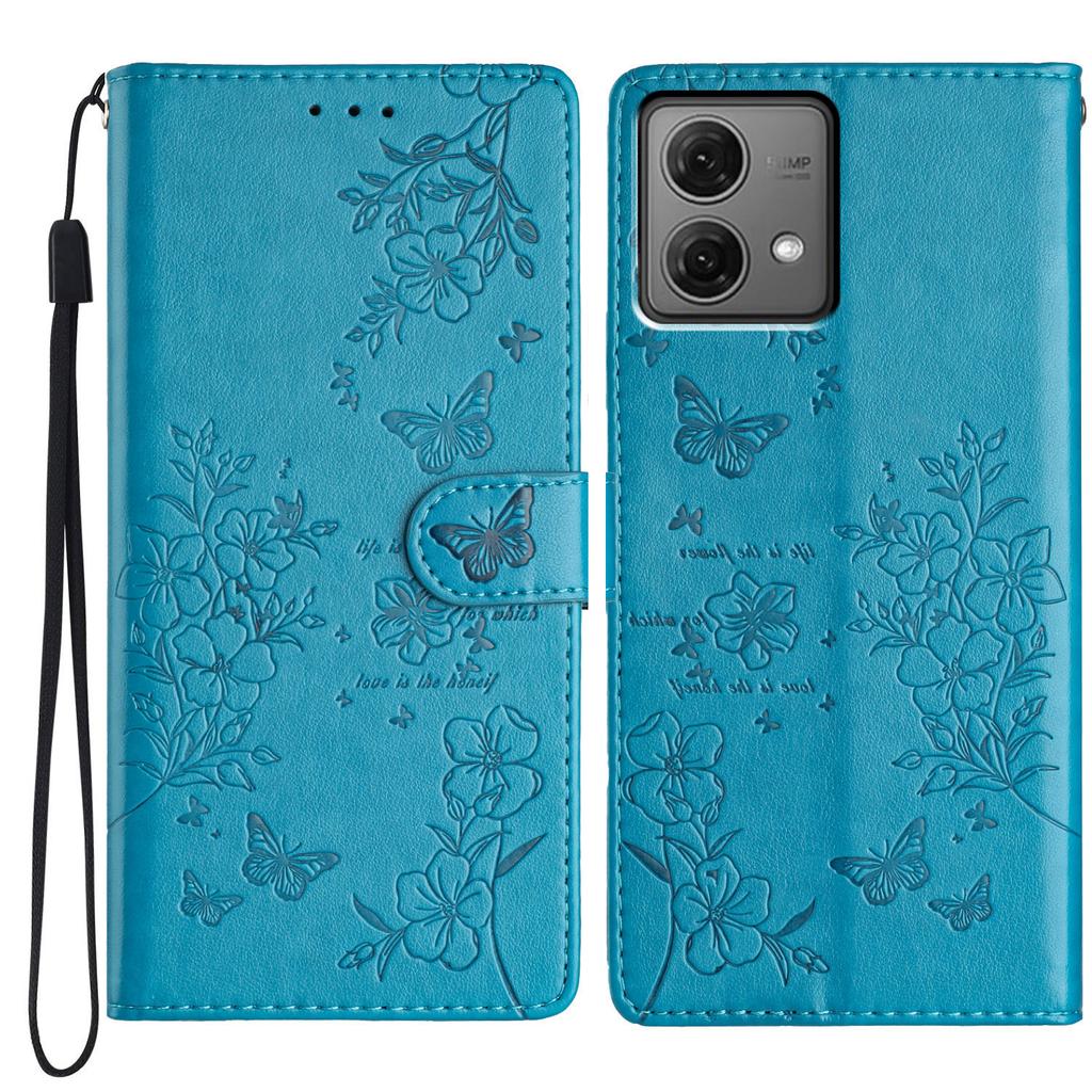 Für Motorola Moto G84 5G Ständerhülle Schmetterling Floral Prägung Leder Handyhülle mit Brieftasche