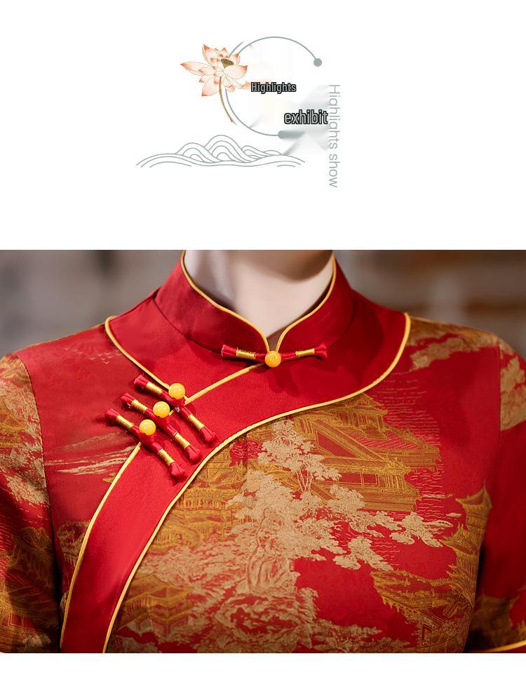 Elegant Xiangyun Gauze Cheongsam: Retro Slimming Short Sleeve Long Skirt