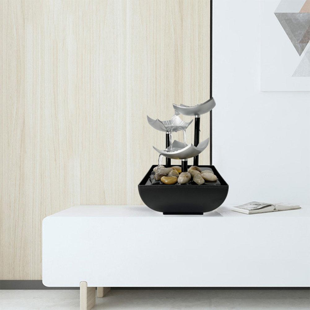 Small Waterfall Fountain with LED Light Indoor Relaxation Tabletop Fountain Relaxing Sound Ornament for Home Office Decor