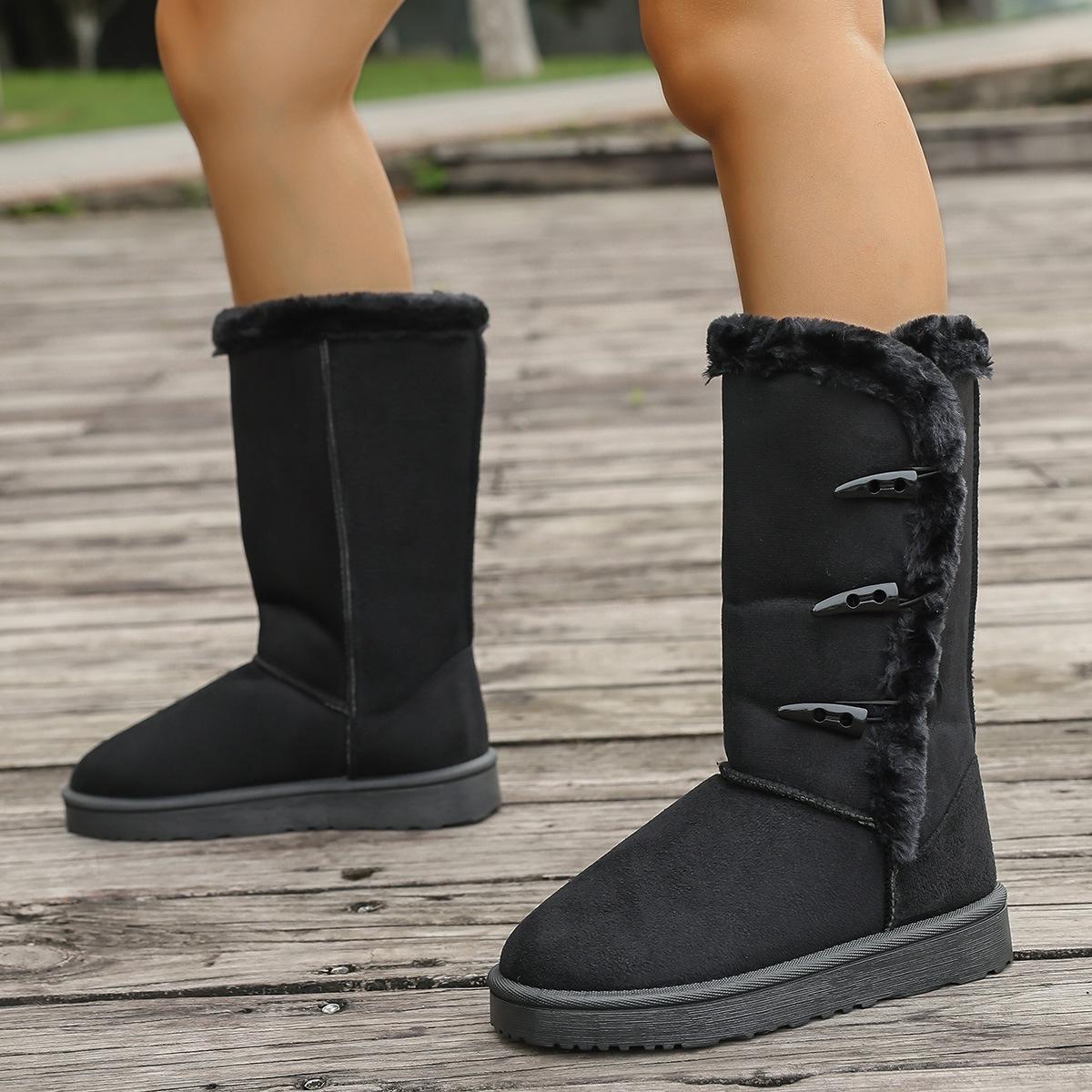 

2025 Winter Women s Plus Size Fleece-lined Non-slip Snow Boots with Horn Buckle 37 чорний