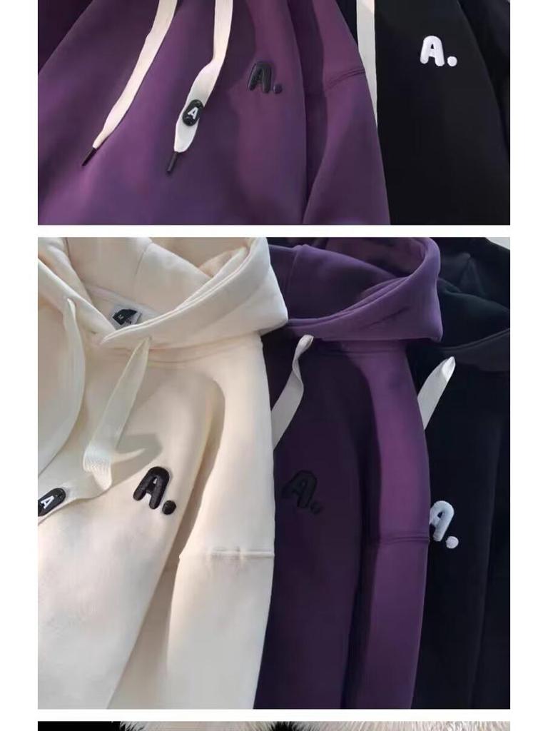American Trendy Streetwear: Men's Hipster Hooded Sweatshirt, 2025 Autumn/Winter, Loose Couple Style, Plus Velvet