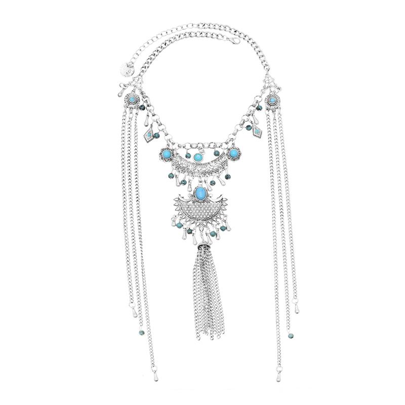 Vintage Long Tassel Women Necklace Bohemian Ethnic Bell Pendant Statement Chains Choker Gypsy Female Accessories