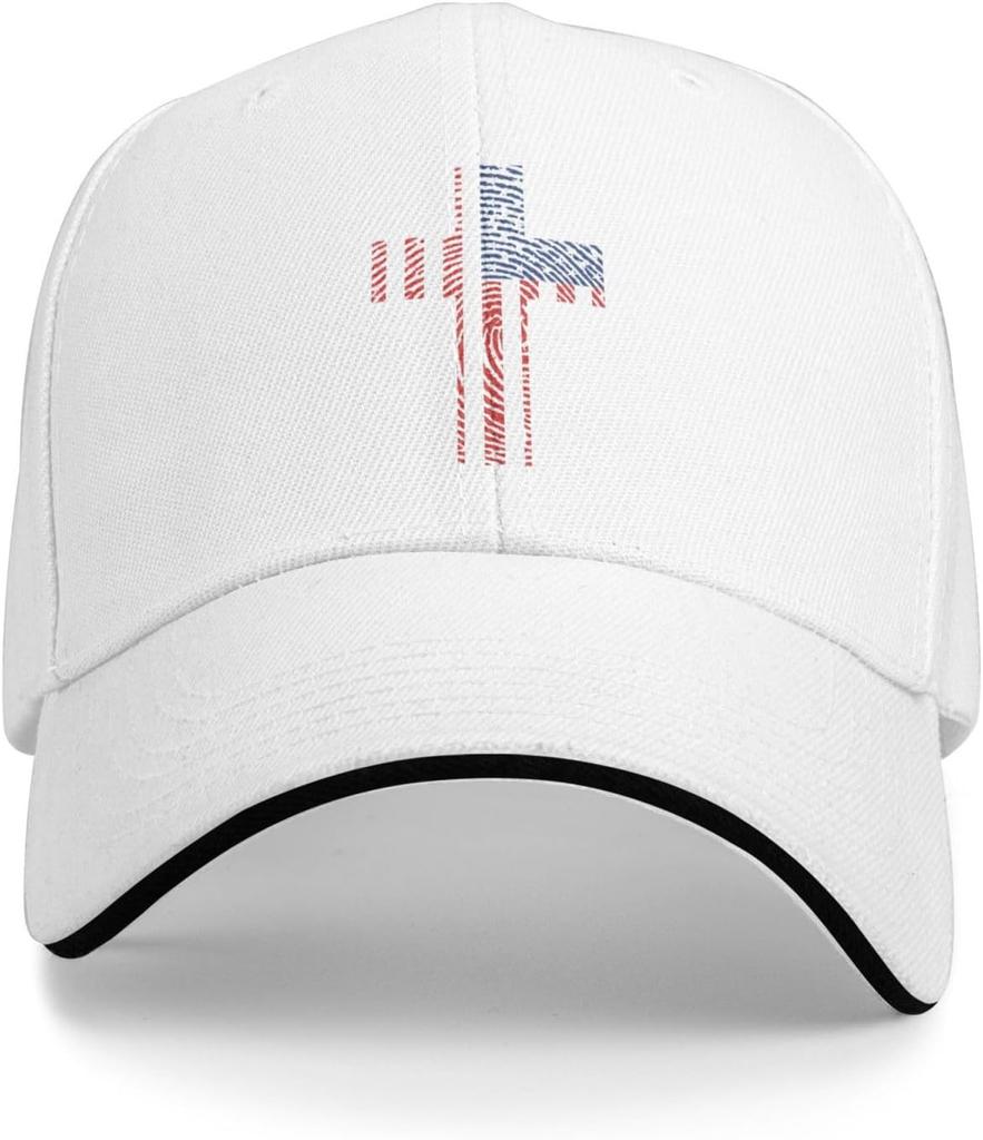 American Flag Fingerprint Cross Baseball Cap Polyester Adjustable Snapback Outdoor Cap for Men Women