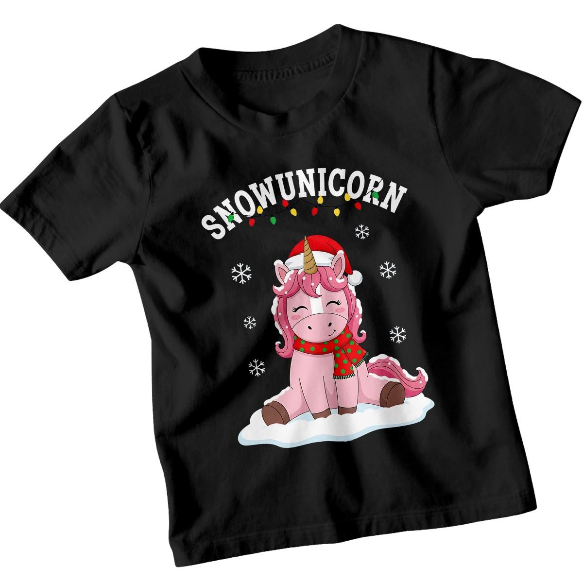 

Snowunicorn Christmas Holidays Girls 100% Cotton T-shirt Mens Tees Top Winter Festive Tee L