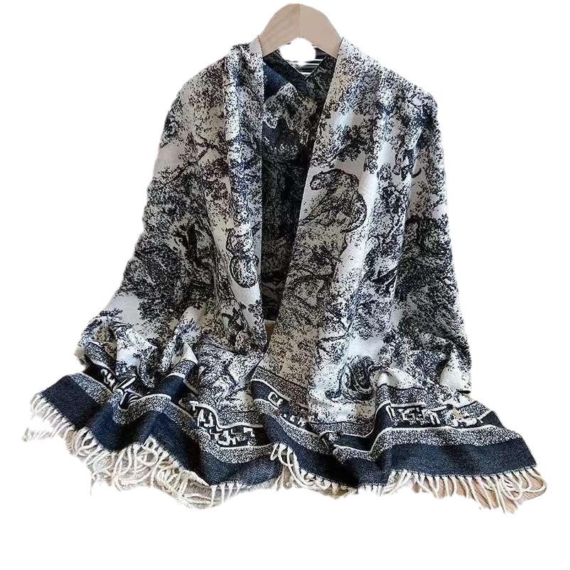 Scarf Ink Painting Style Air Conditioning Shawl Office Versatile Warm Women Autumn and Winter