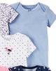 Set of Cute and Border Baby Bodysuits for Girls Months Carter's 5-piece Heart, Dot, Short-sleeve (12 (72-78cm)) [Used]