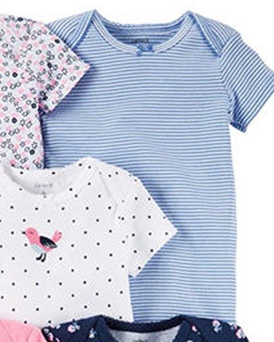 Set of Cute and Border Baby Bodysuits for Girls Months Carter's 5-piece Heart, Dot, Short-sleeve (12 (72-78cm)) [Used]