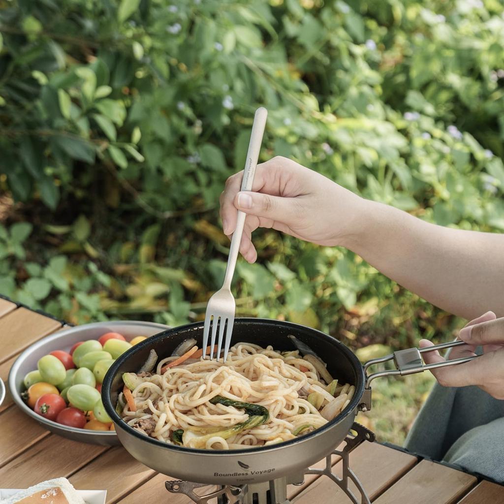 Boundless Voyage Titanium Camping Cutlery Set Solo Camping Set with Storage Bag (Ti1055T) - Spoon, Fork, Knife, Lightweight, Durable, Compact,