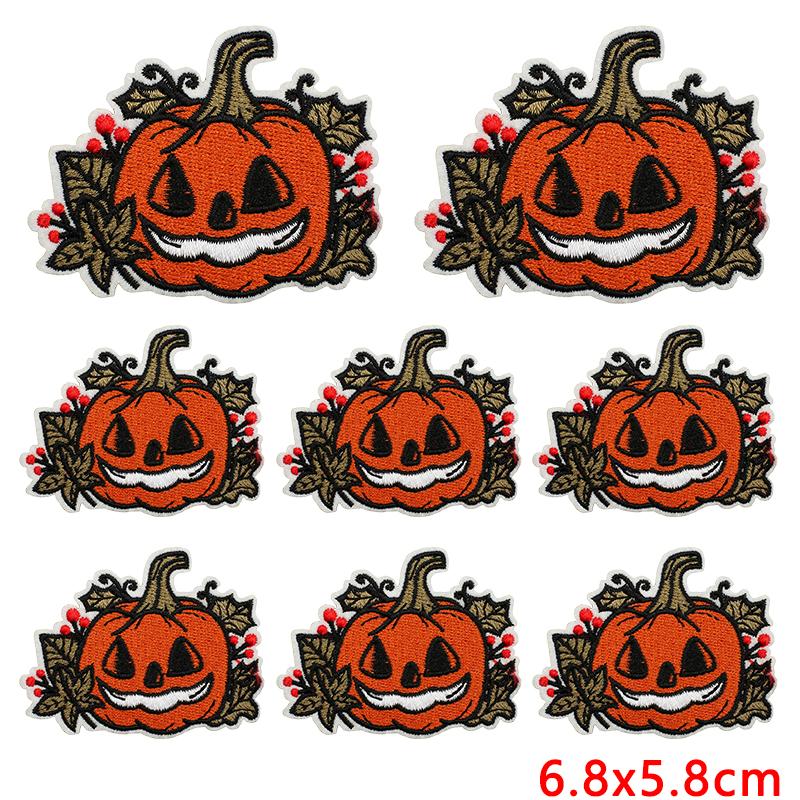 10pcs Lots Horrible Pumpkin Head Iron On Embroidered Patches For Clothes Jackets Hats Sew Cartoon Ghost On Stickers Badges 