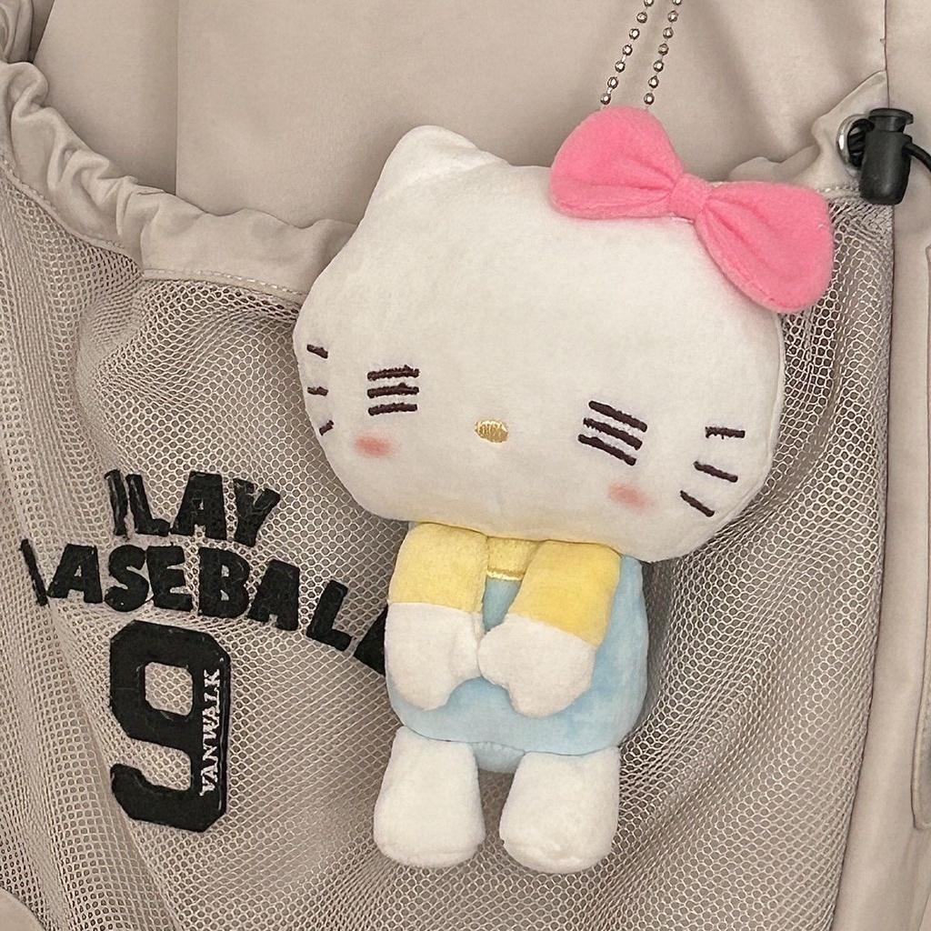 Cute Hello Kitty Plush Toy With Black Fur Keychain Bag And Backpack Accessory