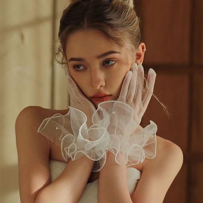 Elegant White Mesh Tulle Glove Sexy Thin Short Glove Lolita Gloves Party Dancing Dress
