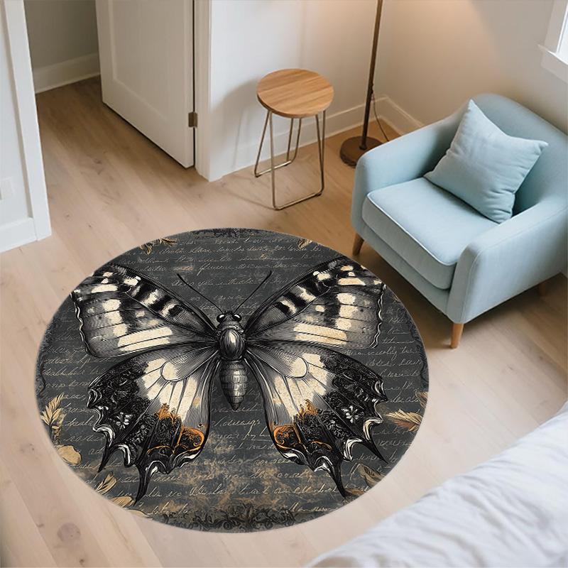 Flower Butterfly,Round Area Rug,Carpet Rug for Living Room Bedroom Sofa Playroom Decor,Non-slip Floor Mat