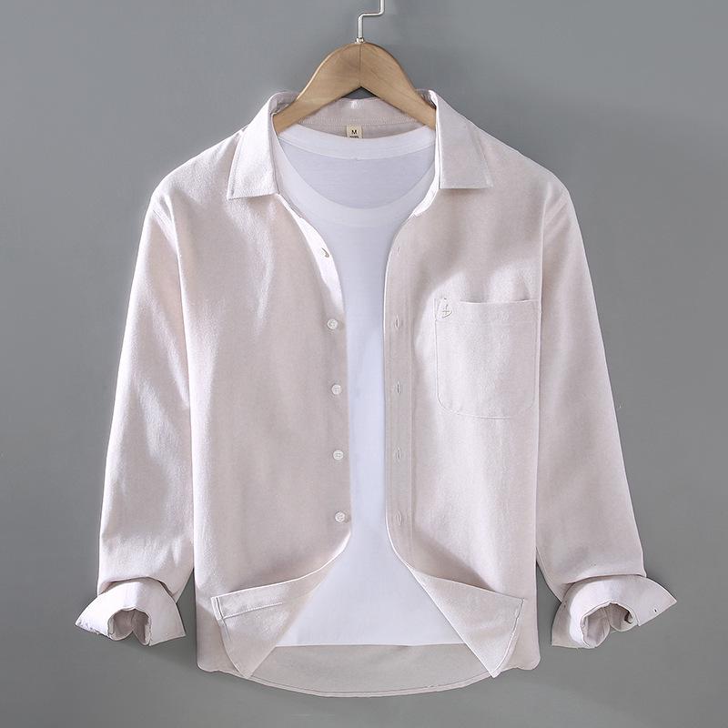 Men's High-End Oxford Long-Sleeve Shirt - Pure White Japanese Hong Kong Style - Spring/Autumn Casual Top