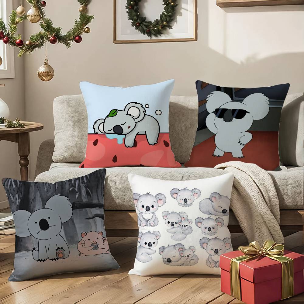 Koala Creative Cartoon Pillow Case Anti-dustmite Pillowcase Invisible Zipper Silky Sofa Cushion Cover