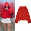 Women's Jacket Spring Red Long-Sleeve Drawstring Decorative Hoodie Zipper Cardigan Casual Fashion Versatile