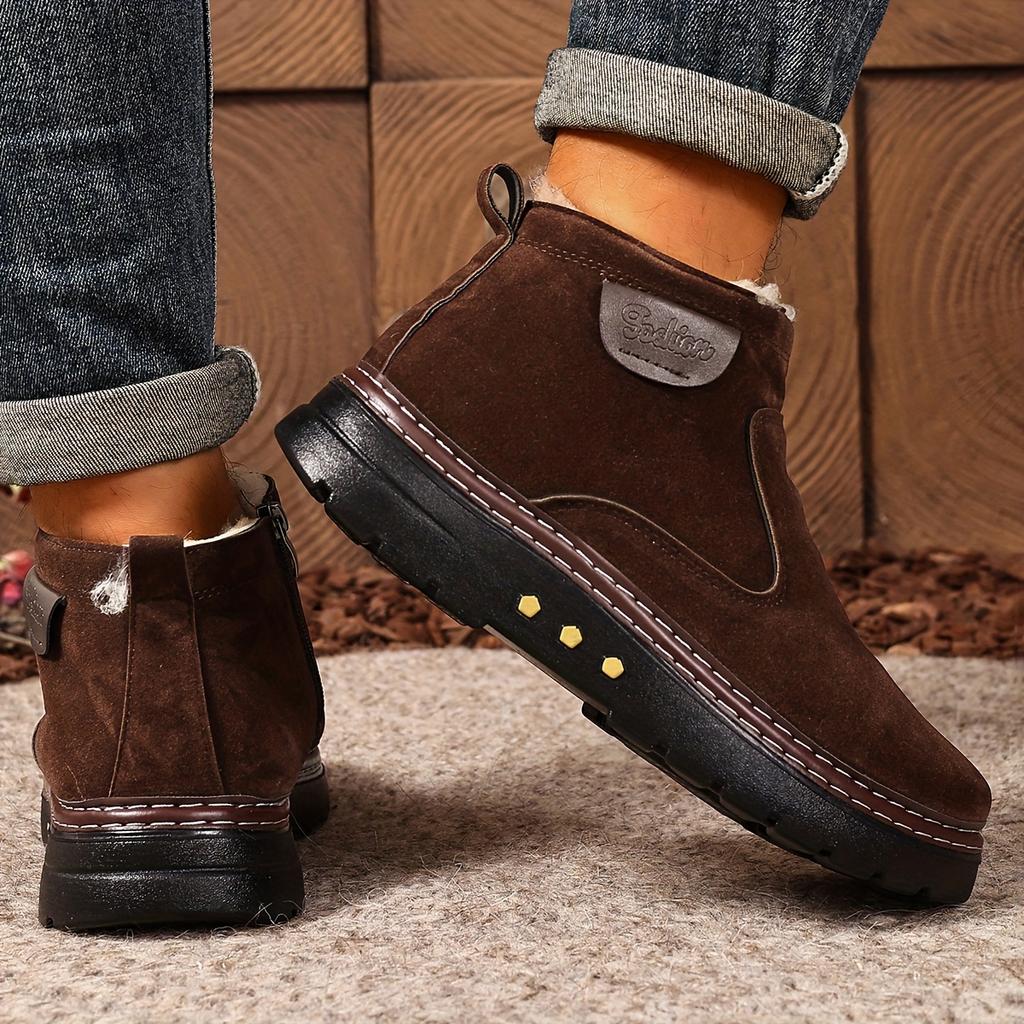 Men's Winter Ankle Boots Slip-On Snow Boots with Fleece Lining & Thick PU Sole Winter  Comfortable Shoes