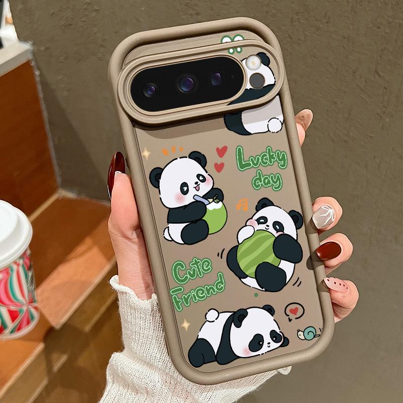 Cute Pandas Pattern Soft Phone Case For Google Pixel 9 Pro XL 8 Pro 8A TPU Matte Shockproof Lens Protection Bumper Cover