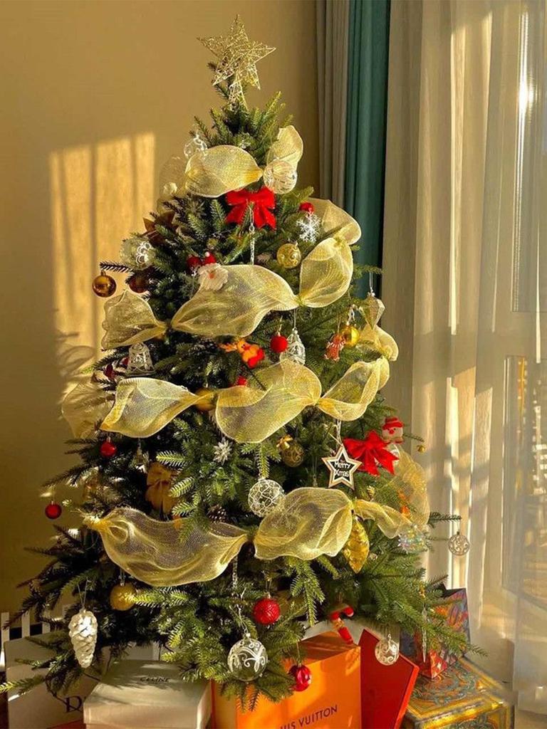 1PC Christmas Tree decoration gold PP yarn with Christmas decoration pendant Metal net/Christmas ribbon/gift wrapping ribbon
