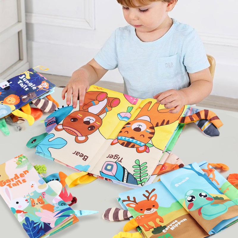 Source Baby Animal Tail Cloth Book Three-Dimensional With Ringing Paper Vision Training 6 Pages 12 Sides Can'T Tear Cloth Book