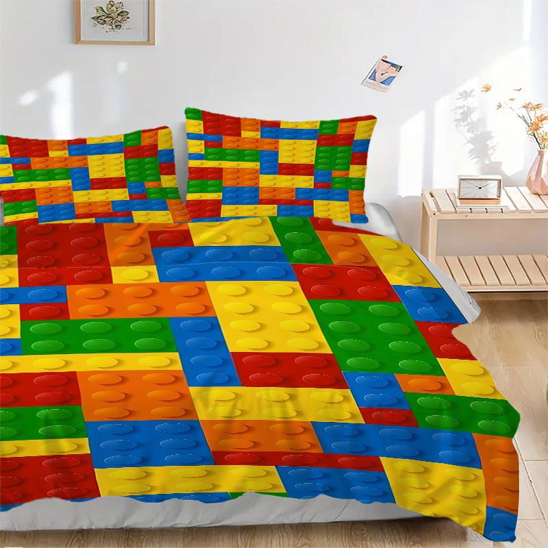 3-delige beddengoedset Bouwsteen legpuzzel Bevat 1 Dekbed + 2 Kussenslopen, Zonder Kussenvullingen, Zacht Comfortabel, Lichtgewicht Br