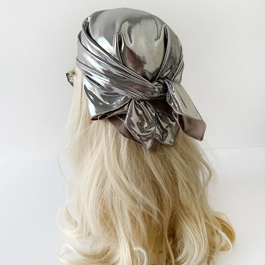 Y2K Liquid Silver Headband for Girls Metallic Square Scarf Retro Spicy Hair Scarf Wrap Chest Tube Top DIY Bandana 60x60cm
