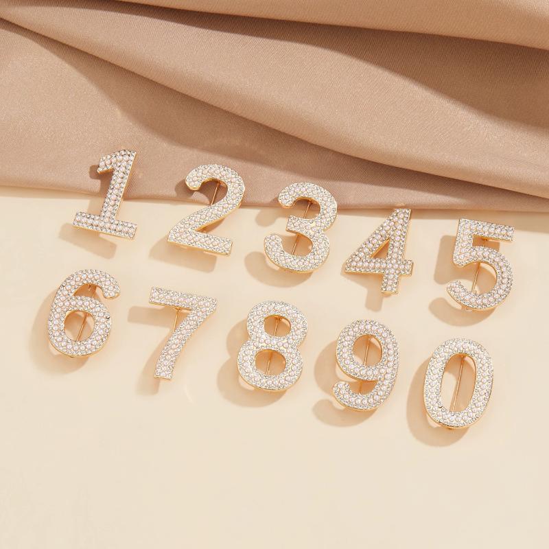 0-9 Number Brooches For Women Unisex Pearl Party Causal Clothes Pins Gifts Jewelry Trendy Accessories