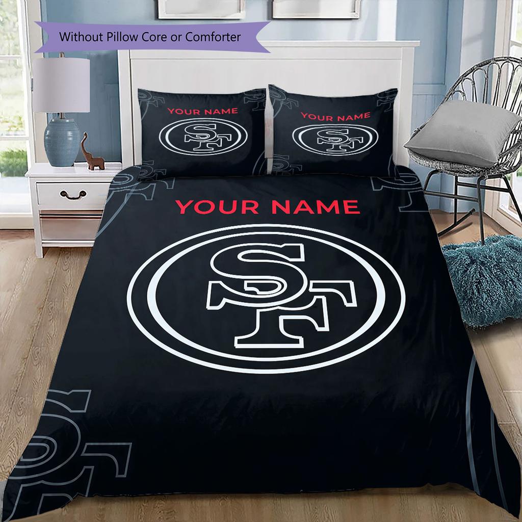 Individueller Name, San Francisco 49ers Muster Bettwäsche Heimdekoration Geburtstagsgeschenk ( 1 Bettbezug + 2 Kissenbezüge, ohne Füllung),Fanartikel.