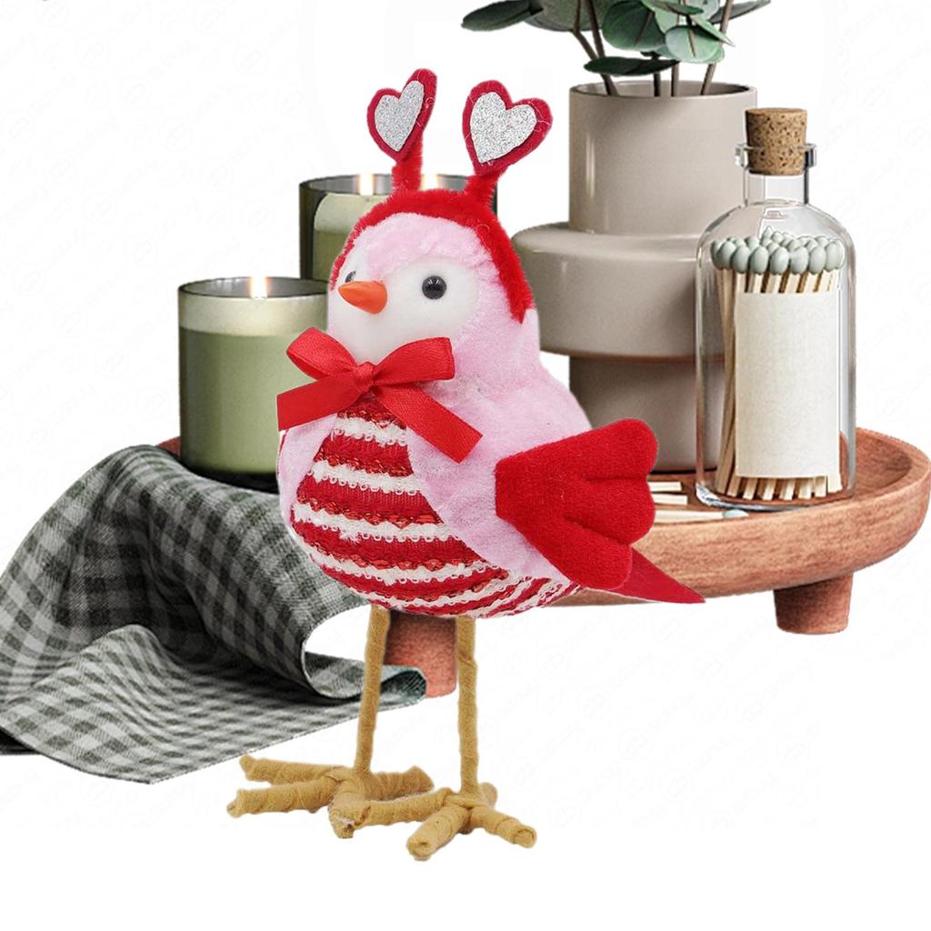 Valentine's Day Standing Bird Ornament Fabric Cute Love Bird Home Decoration Desktop Shelving Ornament Romantic Novelty Gift