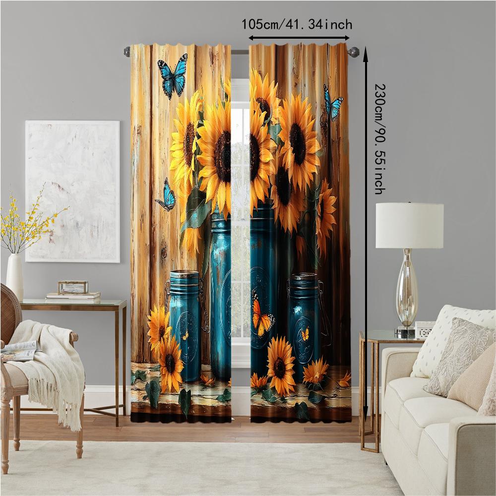 Set Of 2 Versatile Polyester Transparent Curtains Home Decoration Sunflower Butterfly Use Bedrooms Living Rooms Curtain Perfect For Room